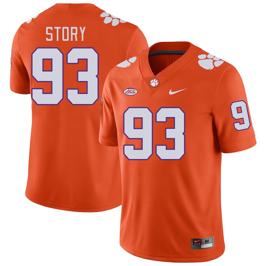 Men's Clemson Tigers Caden Story #93 College Orange NCAA Authentic Football Stitched Jersey 23TH30ZQ